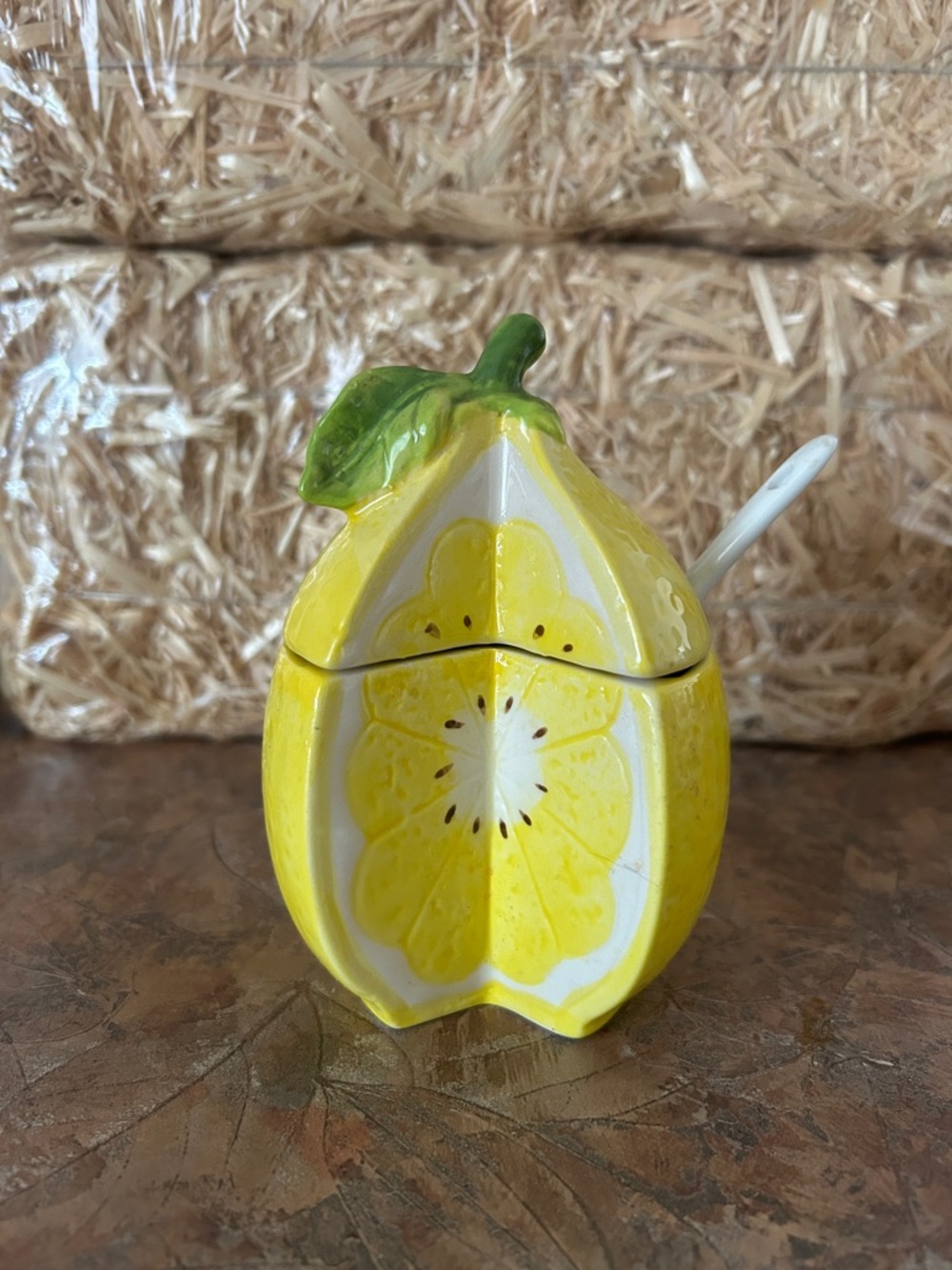 Vintage Boston Intl Ceramic Lemon Drop Three Piece Sugar Bowl Set